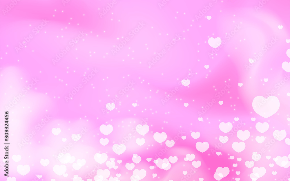 Holographic background with hearts and clouds.