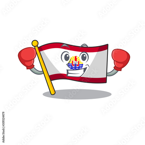 Happy Boxing flag french polynesia Scroll mascot character style