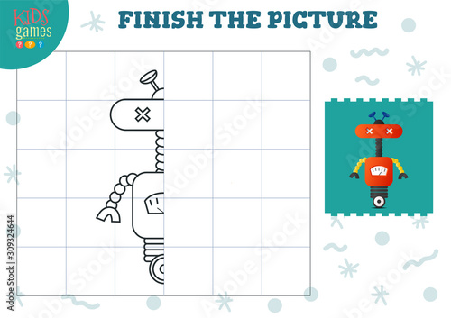 Copy picture vector illustration. Complete and color game for preschool and school kids