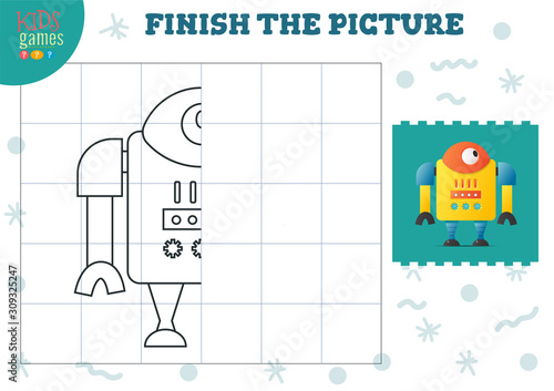 Copy picture vector illustration. Complete and color game for preschool and school kids