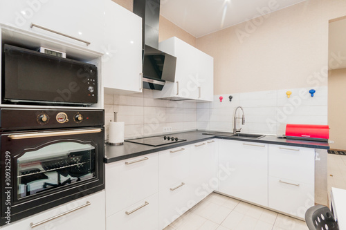 Russia  Moscow- August 05  2019  interior room apartment modern bright cozy atmosphere. general cleaning  home decoration  preparation of the house for sale. modern kitchen  dining area