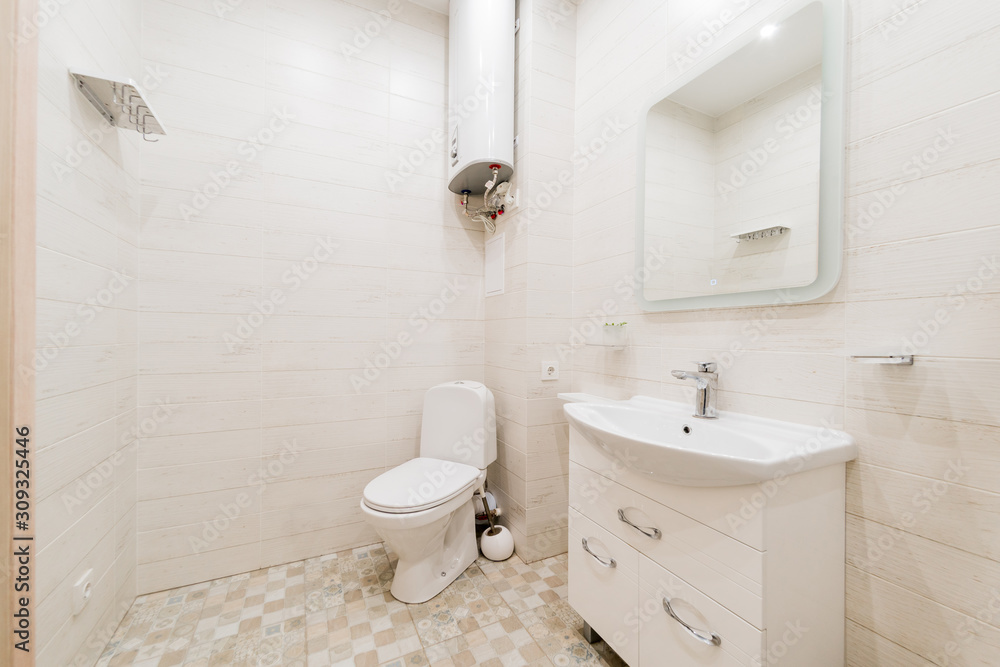 Russia, Moscow- August 05, 2019: interior room apartment modern bright cozy atmosphere. general cleaning, home decoration, preparation of the house for sale. modern bathroom, sink, decoration Russia, Moscow- August 05, 2019: interior room apartment modern bright cozy atmosphere. general cleaning, home decoration, preparation of the house for sale. modern bathroom, sink, decoration