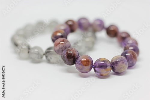 Stone bracelet , redicite amethyst and rutilated quartz, the accessaries for woman beauty, the amulets for wealth and mental health