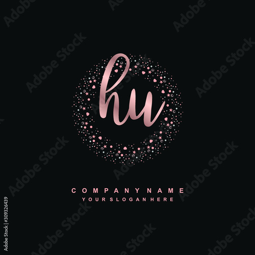 HU Beauty vector initial logo, handwriting logo of initial signature, wedding, fashion, jewerly, boutique, floral and botanical with creative template for any company or business