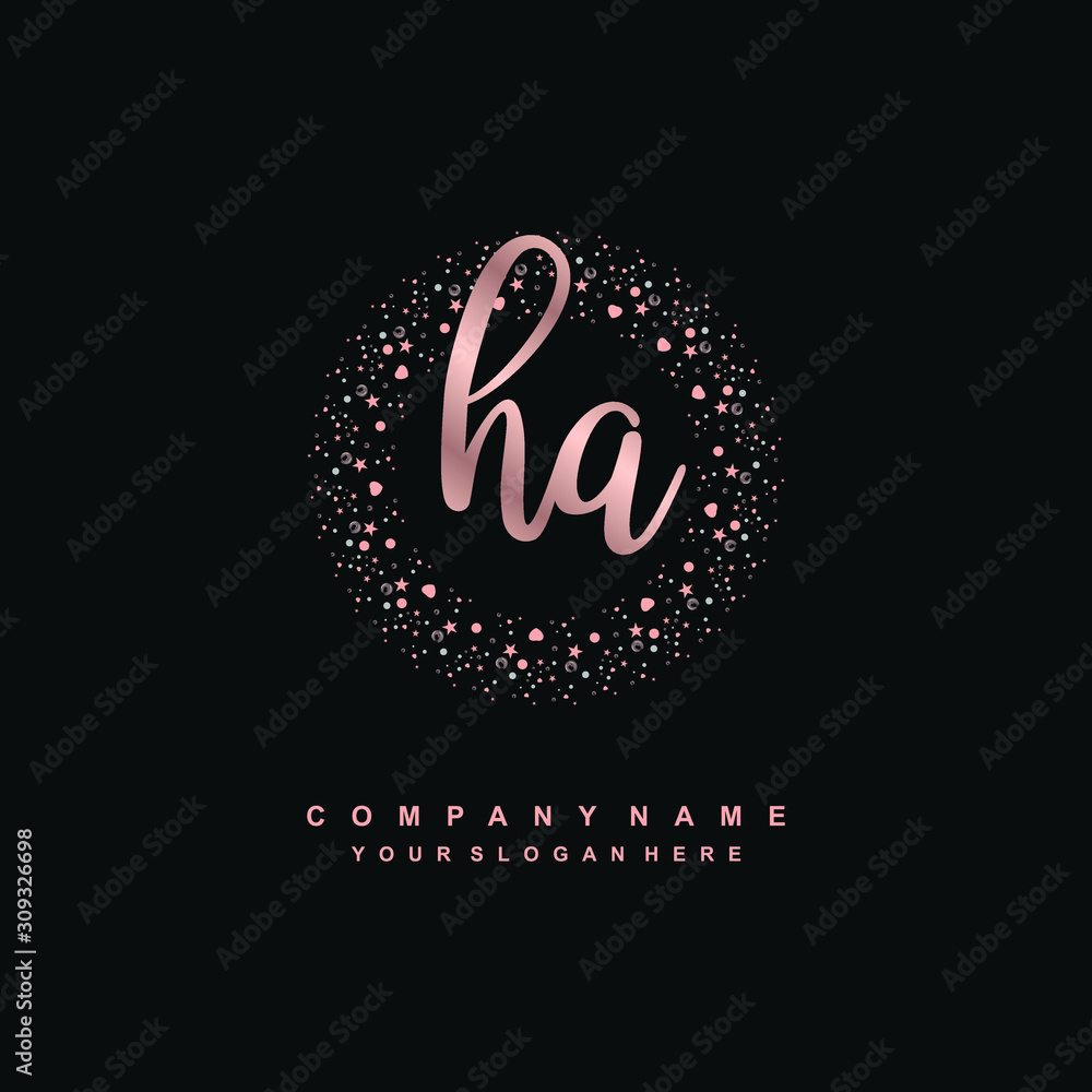 HA Beauty vector initial logo, handwriting logo of initial signature, wedding, fashion, jewerly, boutique, floral and botanical with creative template for any company or business