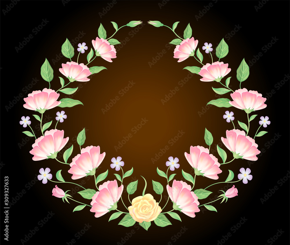 Floral frame, rose and leaves label template decoration