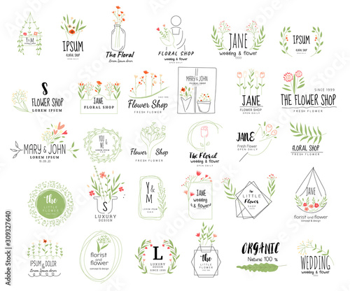 Floral frame set for wedding, flower shop, hand drawn style.vector illustration