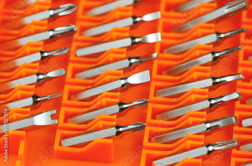 A set of small screwdrivers. metall screwdriver bits