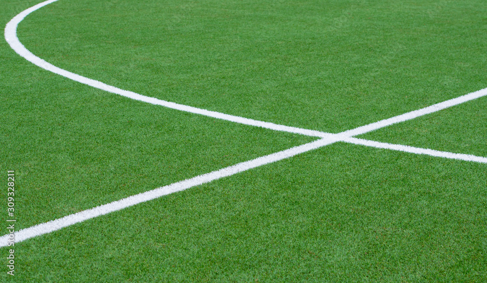 Fußballfeld Kunstrasen mit weißen Linien  - obrazy, fototapety, plakaty 