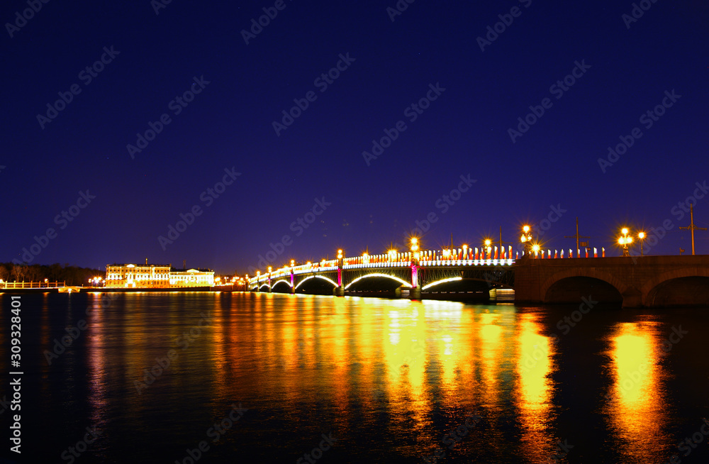 Night Trinity Bridge, Saint Petersburg