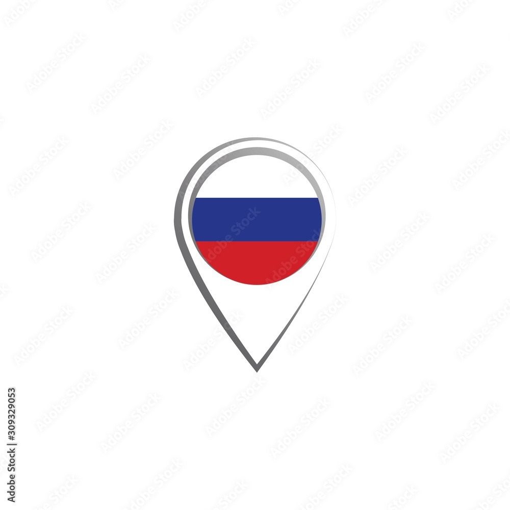 Icon pin illustration, map marker with a stylish Russia country flag in a circle Icon pin illustration, map marker with a stylish Russia country flag in a circle