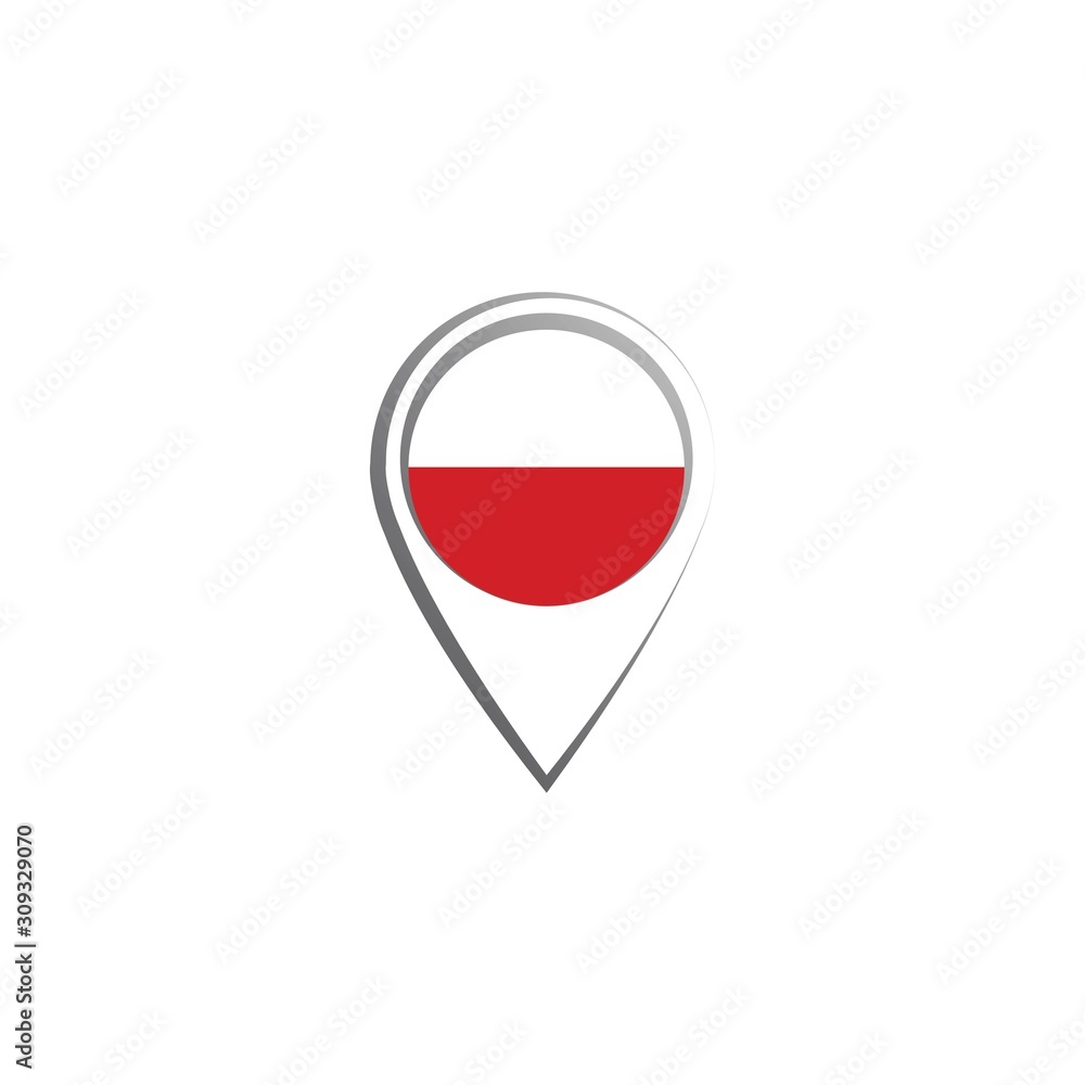 Icon pin illustration, map marker with a stylish Poland country flag in a circle Icon pin illustration, map marker with a stylish Poland country flag in a circle