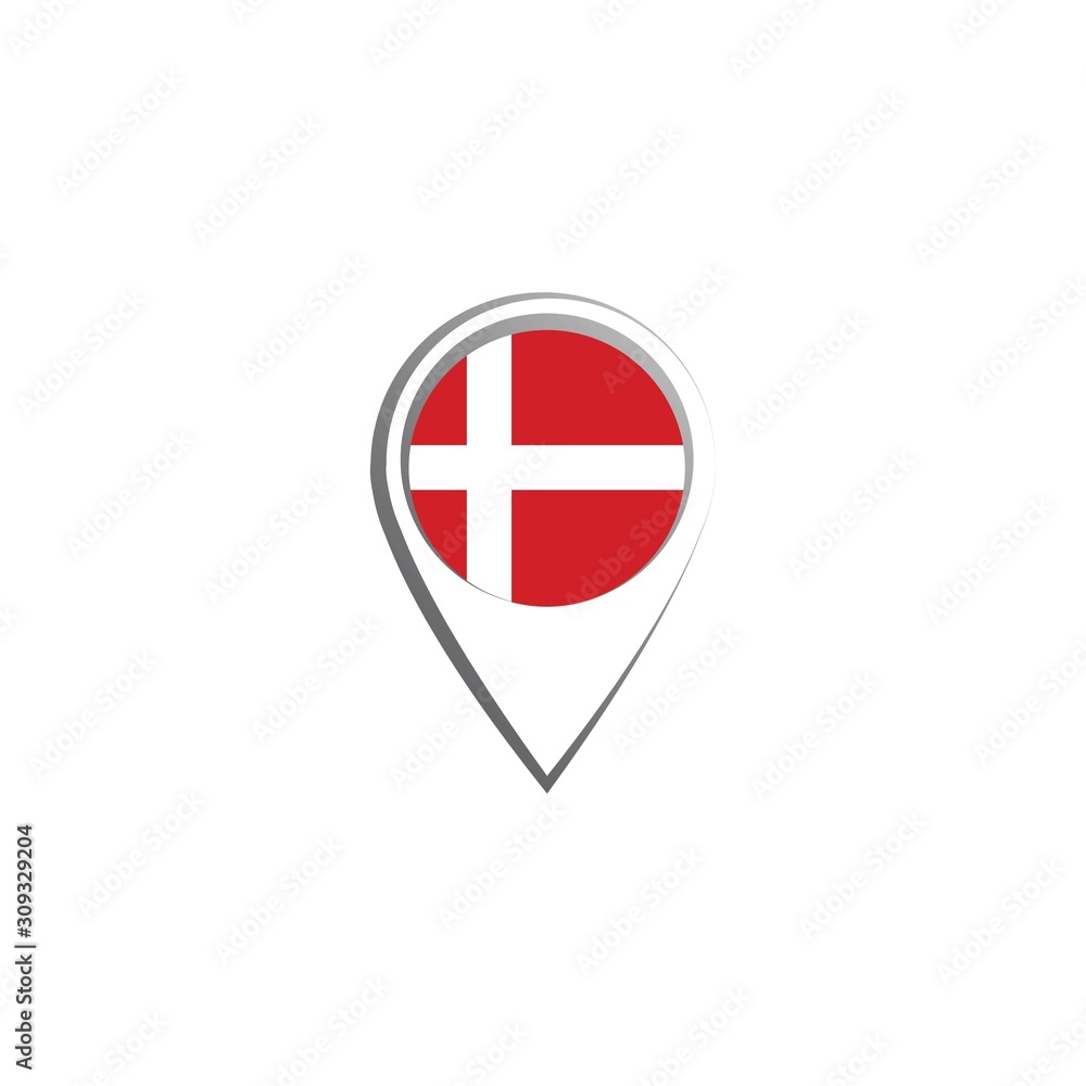 Icon pin illustration, map marker with a stylish Denmark country flag in a circle Icon pin illustration, map marker with a stylish Denmark country flag in a circle