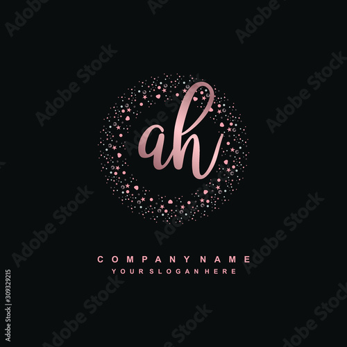 AH Beauty vector initial logo, handwriting logo of initial signature, wedding, fashion, jewerly, boutique, floral and botanical with creative template for any company or business photo