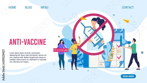 Anti-Vaccine and Mandatory Immunization Protest Refusal Design Flat Landing Page. Cartoon People Characters Rejecting Preventive Medicine. Anti Vaccination Movement. Vector Illustration