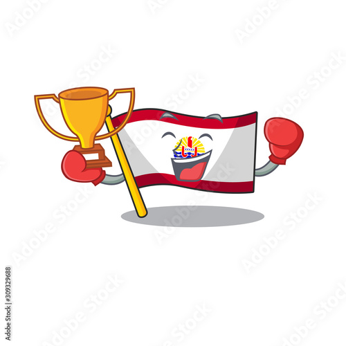Super cool Boxing winner flag french polynesia Scroll in mascot cartoon design