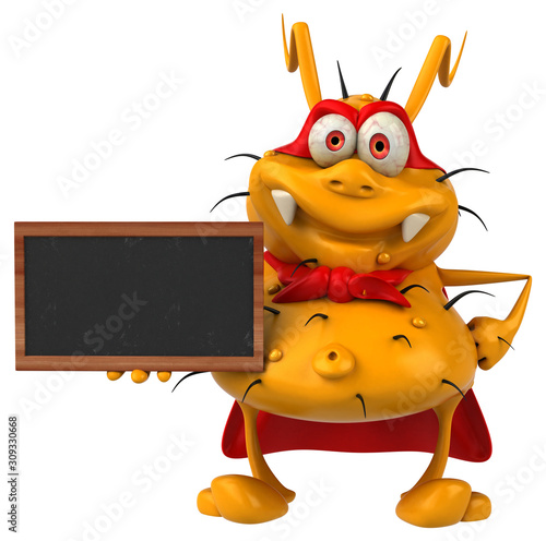 Fun 3D germ monster holding a blackboard