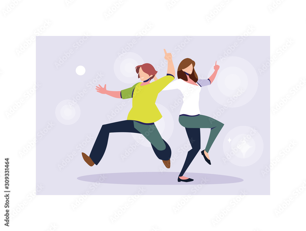couple of people dancing in nightclub, party, dancing club, music and nightlife