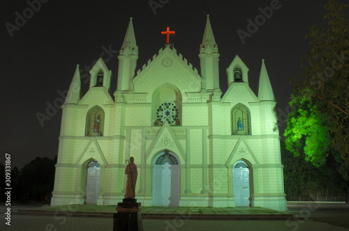 St Patrick’s Cathederal by night, Empress Garden Road, behind the Race Course, Pune, Maharashtra, INDIA. HORIZONTAL IMAGE.