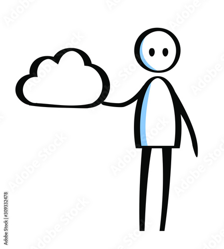 Flipchart style drawing of man holding cloud - line art illustration for presentations