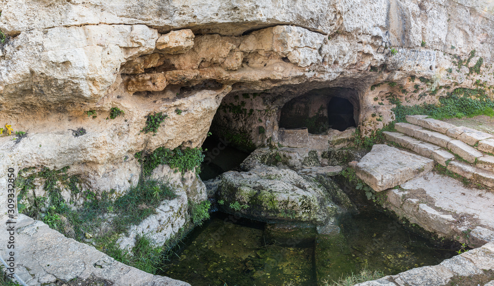Hana Pond located on the site of the tomb of the prophet Samuel on Mount Joy near Jerusalem in Israel