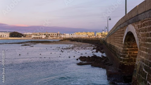 Moon in the Night Sky over Cadiz from Saint Sebastian Castle Time-Lapse Andalusia