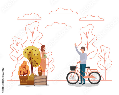 Woman man and gardening concept vector design