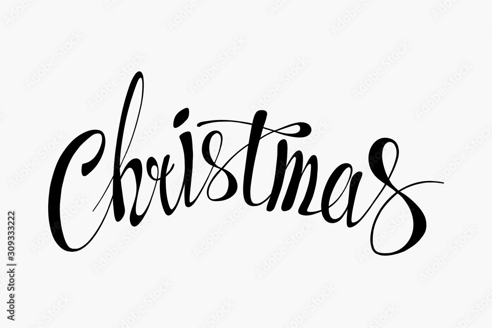 Text, black letters Merry Christmas handwritten on a white background. Calligraphy lettering template. Holiday greeting Text, black letters Merry Christmas handwritten on a white background. Calligraphy lettering template. Holiday greeting
