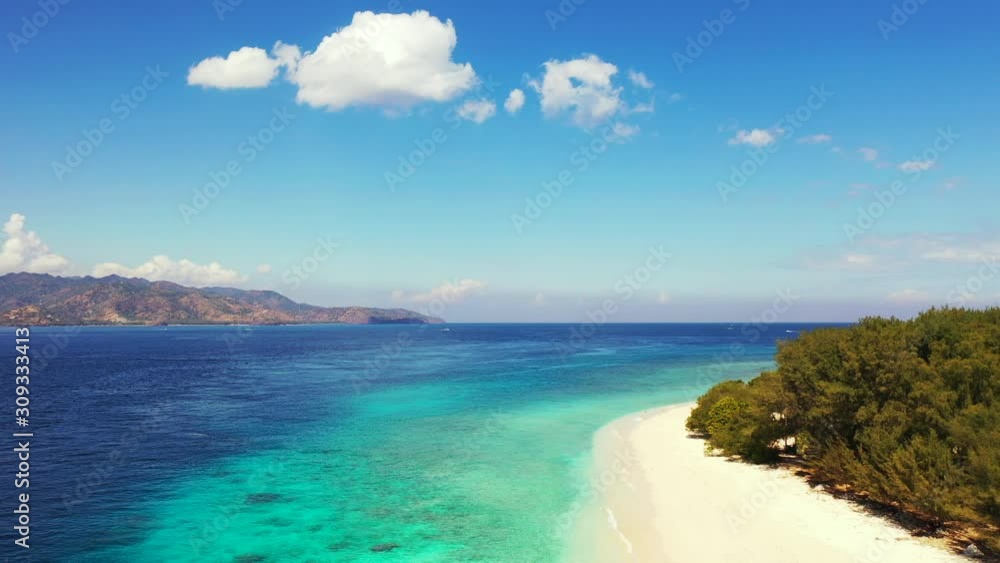 abstract tropical island with palm trees , white sand beach and crystal clear turquoise water Dominican Republic abstract tropical island with palm trees , white sand beach and crystal clear turquoise water Dominican Republic