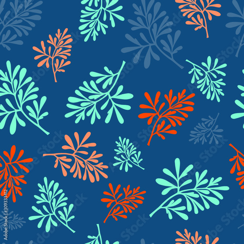 Medicinal plant. (Ruta graveolens). Color of the Year 2020. Lush Lava, Aqua Menthe, Classic Blue. Botanical vector illustration pattern. Can be used for cards, invitations or textile.