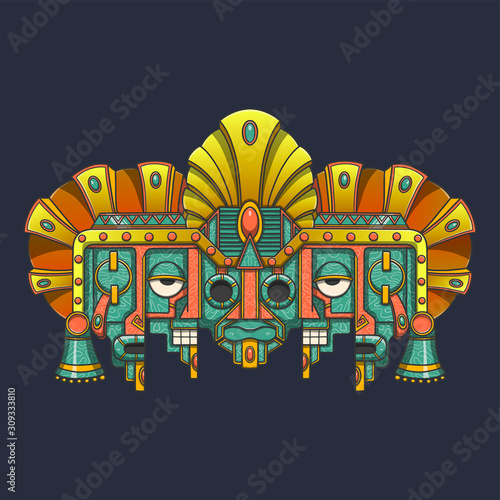 Vector mask, mexican Mayan - aztec motifs - symbol of death and rebirth