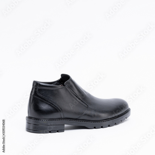 Classic black leather mens demi seasonal warm boots on a white background. See all angles and other models in my profile
