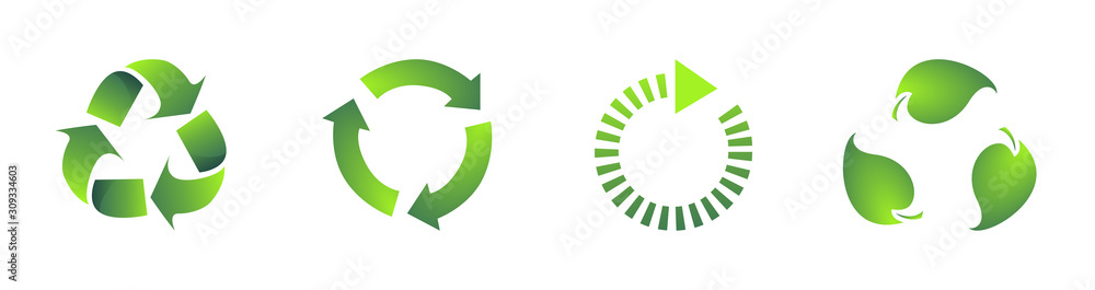 Vector collection of icons, material recycling symbol isolated white background. Symbol of bio, eco, care, purification of nature, environment. Use green sign illustration for poster, banner. Vector collection of icons, material recycling symbol isolated white background. Symbol of bio, eco, care, purification of nature, environment. Use green sign illustration for poster, banner.