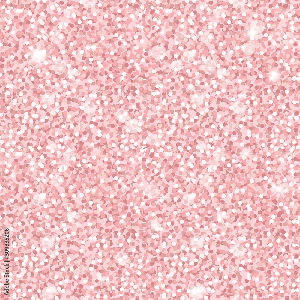 Fototapeta premium Seamless shiny glitter pattern for holiday, wedding. Texture with pink shiny confetti or fabric with sequins. Vector pink gold background