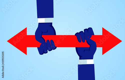 Two hands fighting for control of direction
