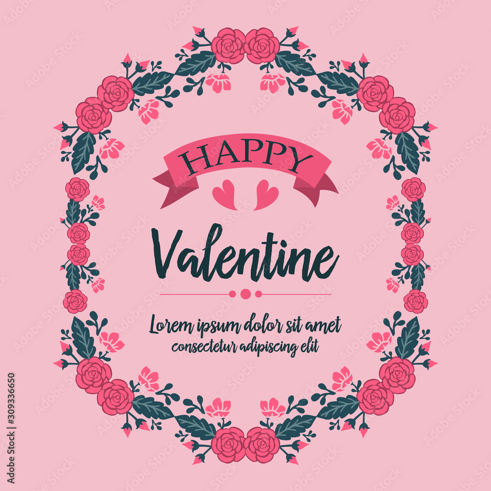 Beautiful pink rose flower frame for valentines day greeting card template. Vector