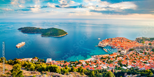 Most amazing views of Dubrovnik city possible to see when climbing to the Fort Imperial. Colorful summer scene of Croatia, Europe. Beautiful world of Mediterranean countries.