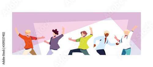 scene of men in dance pose, party, dance club