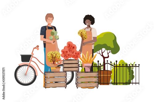 Woman man and gardening concept vector design