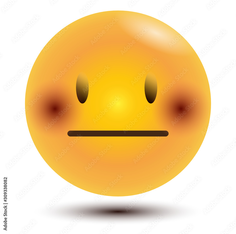 Flushed neutral face emoji. Yellow face emoticon with a small, closed