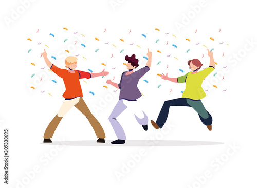 scene of men in dance pose, party, dance club