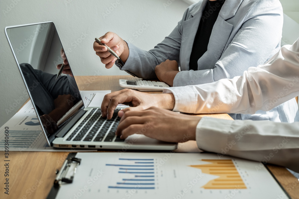 Two business leader discussing the charts and graphs showing the results, Planning to start new strategy for big success Two business leader discussing the charts and graphs showing the results, Planning to start new strategy for big success