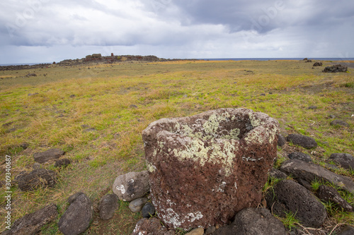 A toppled moai along the southern coast of Easter Island, Chile © Marco Ramerini