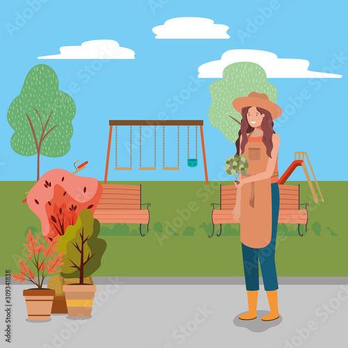Avatar woman and gardening concept vector design