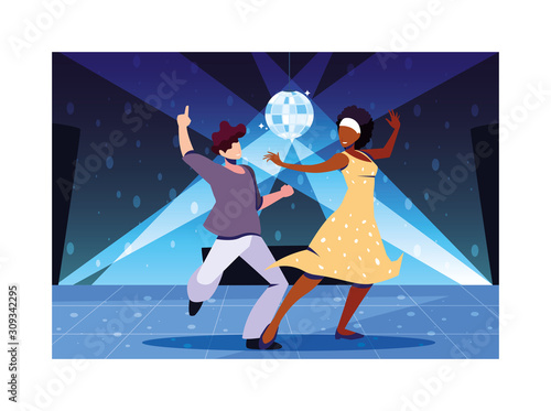couple of people dancing in nightclub, party, dancing club, music and nightlife