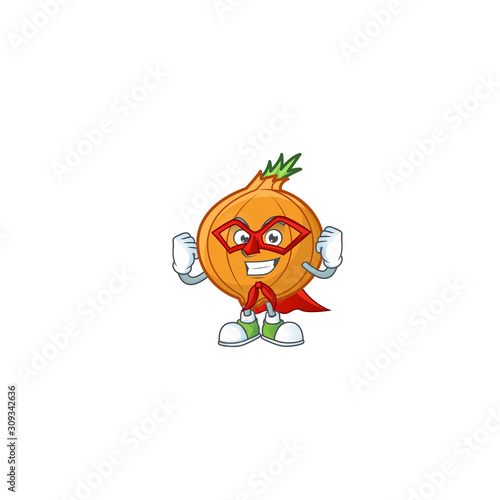A cartoon of shallot with Super hero costume