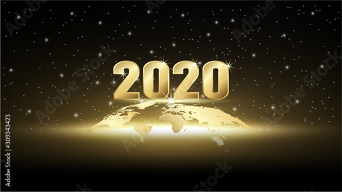 New year 2020 with gold miracle background, Global and International event, Vector illustration