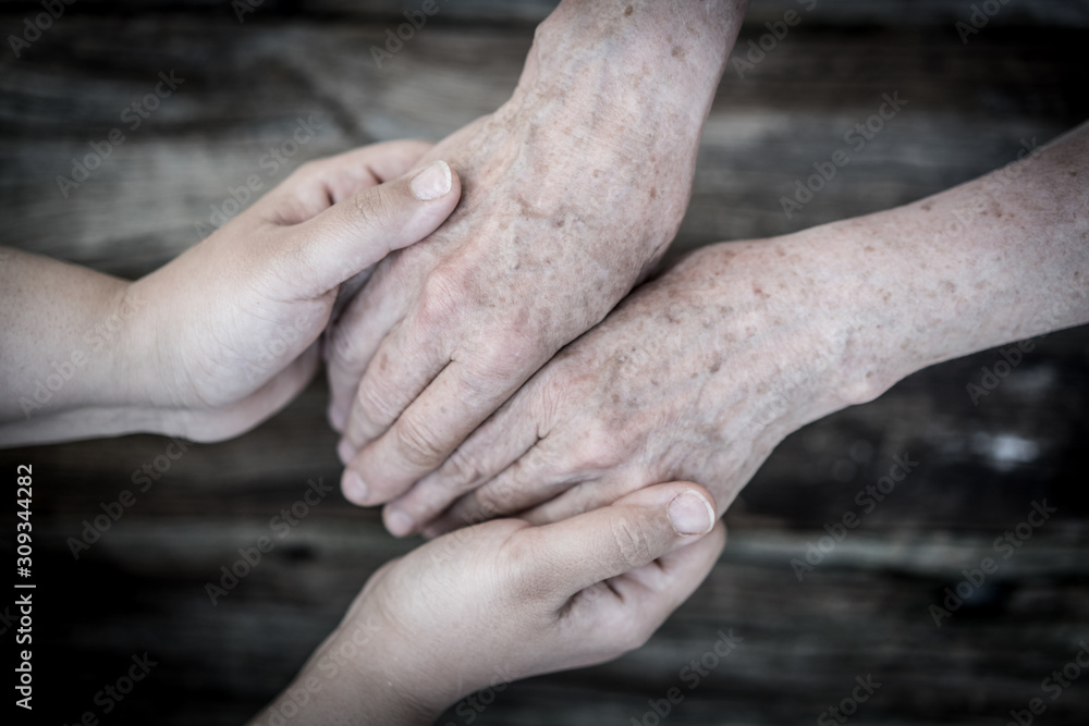 Fototapeta premium Young and old hands love and care