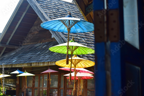 Umbrella in many colors Beautiful, fresh atmosphere