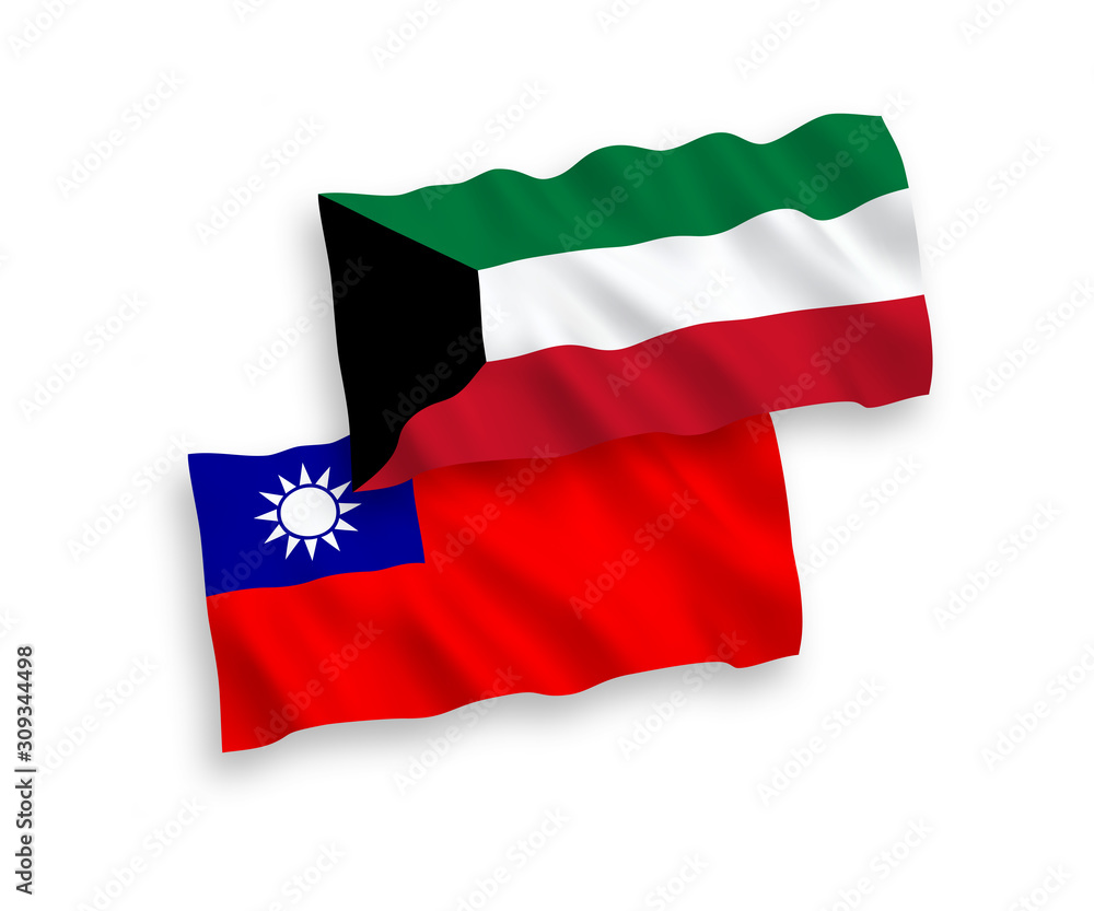 Flags of Kuwait and Taiwan on a white background Flags of Kuwait and Taiwan on a white background